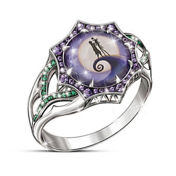 

new creative christmas eve spooky ring, multi-colored gem with lady alloy ring .size 6-10, Golden;silver