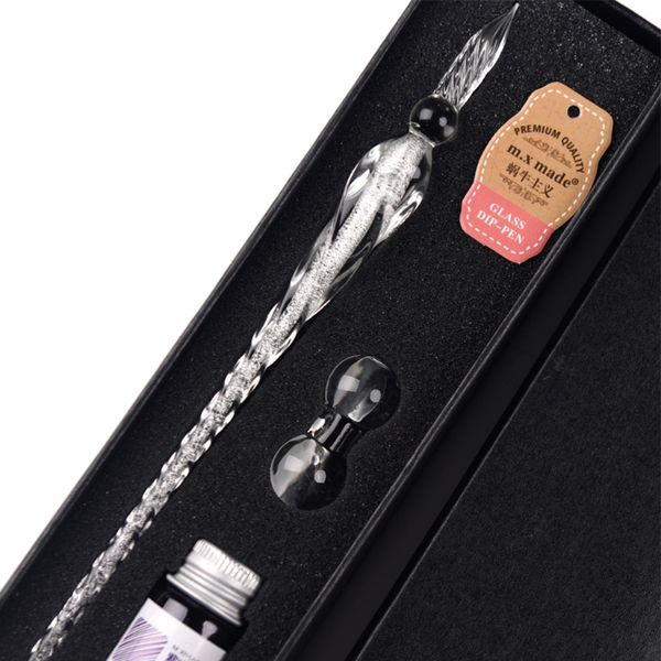 

1 pc crystal glass dip pen set non-carbon ink fountain signature pen writing tools soda lime glass