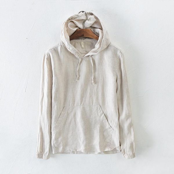 

titmsny summer linen pocket hoodies t-shirt for men 2018 men's solid linen long sleeve hooded t-shirt1, White;black