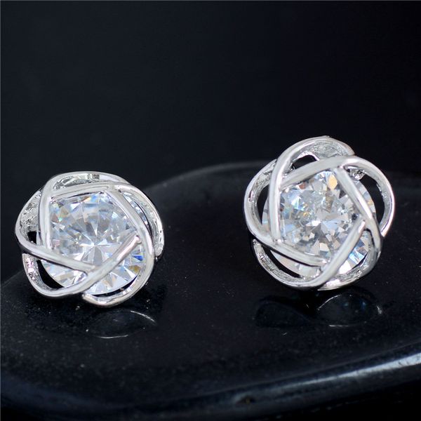 

fashion hearts & flower perfect cut cubic zirconia crystal stud earrings for women jewelry drop shipping, Golden;silver