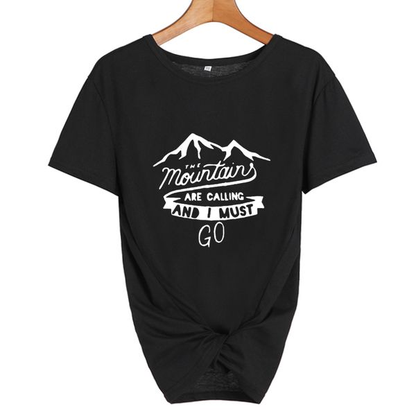 

the mountains are calling and i must go travel lovers tshirt camping harajuku graphic t shirts women clothes 2020, White