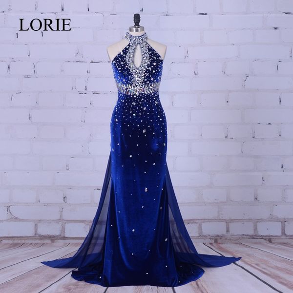 

party dresses luxury mermaid evening dress 2021 royal blue velvet long prom high neck crystal beading formal women wedding, White;black