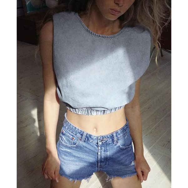 

cowboy crop women summer 2020 chic elastic waist o neck short tank ladies casual vintage fashion streetware camisole, White