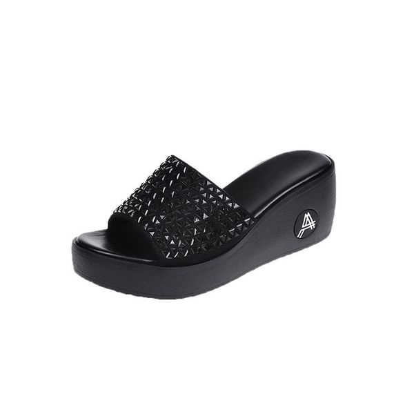 

cool slippers women 2019 new summer wear thick bottom muffin slippers fashion casual women shoes leather wholesale, Black
