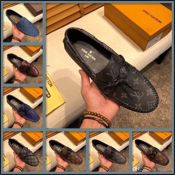 

18ss handmade suede leather mens shoes casual luxury brands men loafers breathable driving shoes slip on moccasins men big size 39-46 yyy11, Black