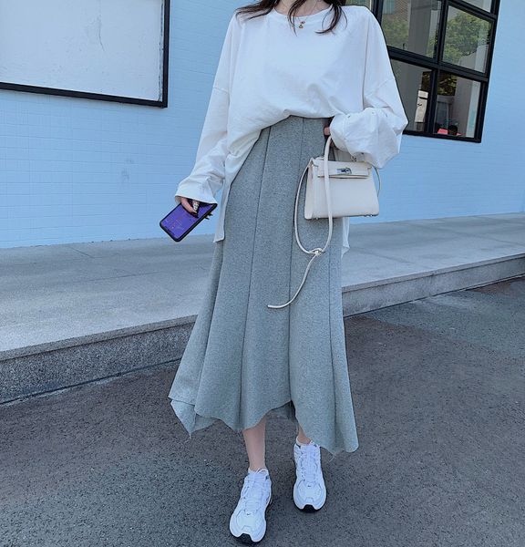 

office lady skirt women high waist irregular wild fishtail skirts female vintage maxi elegant 2 colors, Black