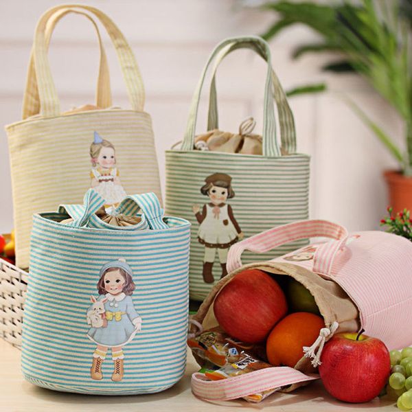 

women striped lunch bag thermal insulated box bags tote cooler bag bento pouch lunch storage case box 2020 bolsa almuerzo, Blue;pink