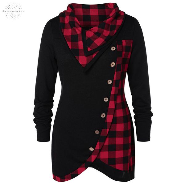 

t shirt plus size skew long plaid tulip front women skew collar long sleeve t shirt ladies clothes button 5xl, White