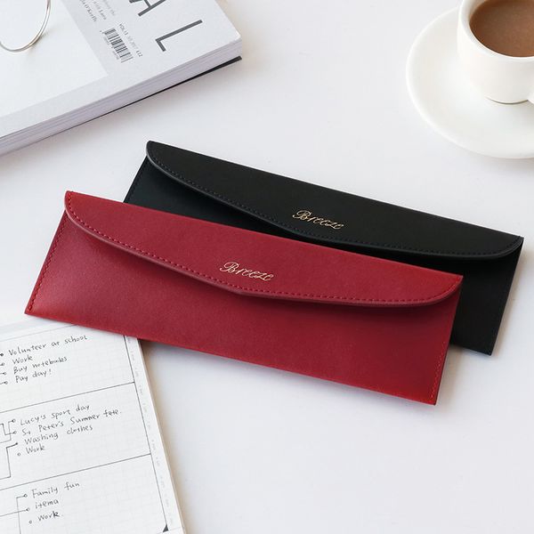

the slim pencil bag pure burgundy red color pu leather pencil pouch gift 21cm*7cm