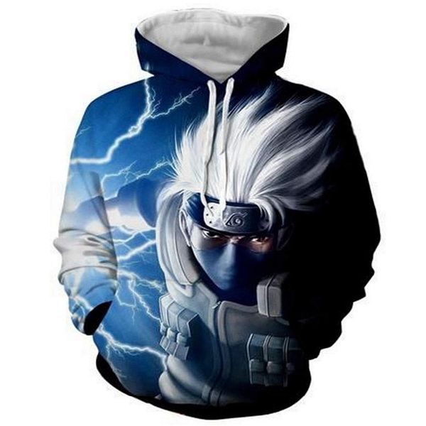 

new 2019 hooded sweatshirt women/men 3d printed anime casual men hoodies funny kakashi hoodie streetwear pullovers, Black