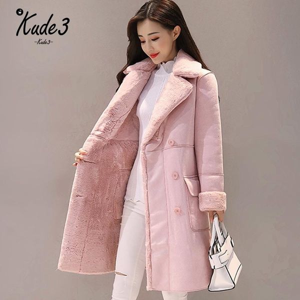 

women suede fur winter coat 2018 fashion thick faux sheepskin long jacket overcoat female solid warm trench coats y190926, Black;white