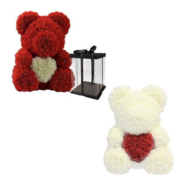 

2pcs love heart teddy bear artificial flowers soap rose flower artificial christmas gifts for women valentine's day gift red + m