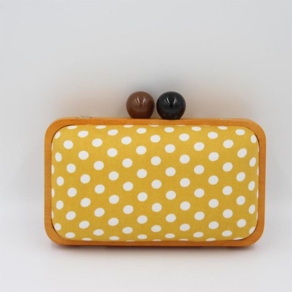 

women's polka dot evening bag wood frame clip designer party clutch bag purse messenger shoulder wedding
