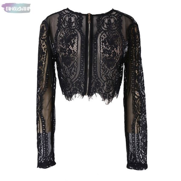 

women fashion slim flore shirt crop long sleeve blouse lace size s-xl drop shipping good quality, White