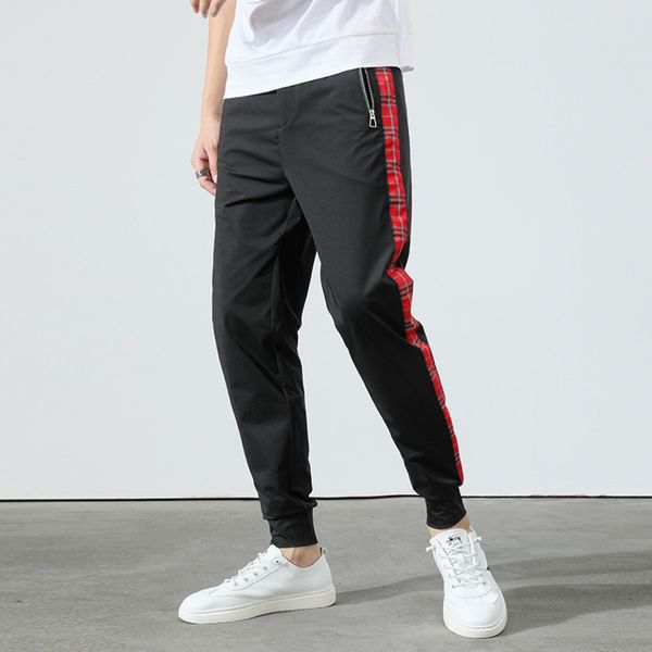 

mens designer thin casual slim leggings fashionable striped sports pants all-match youthke5f, Black