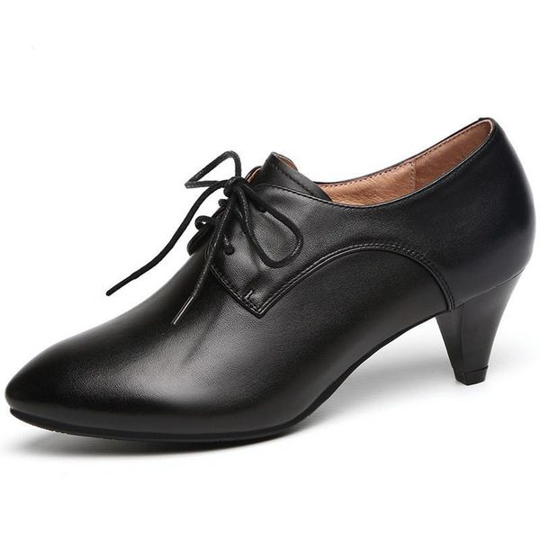 

retro ankle booties women's fashion pointed toe lace up casual single short boots autumn elegant ladies leather chic shoes, Black