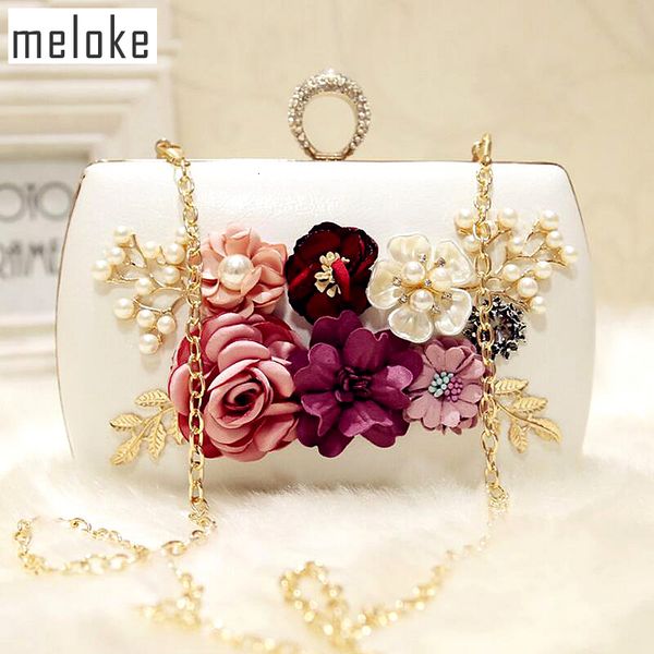 

meloke 2019 luxury handmade flowers evening bags brand dinner clutch purse with chain flower banquet bags mn258 cj191209
