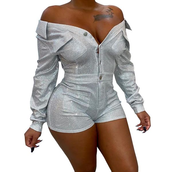 

sequin playsuit women jumpsuit shorts long sleeve rompers, Black;white