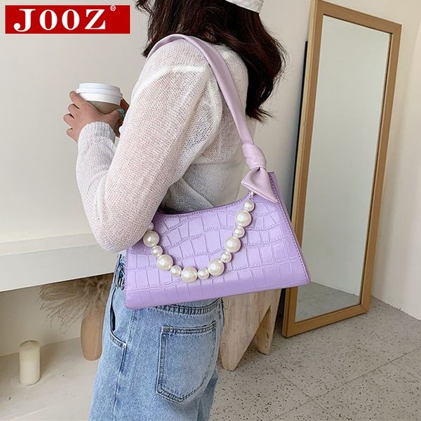 

summer shoulder bags for women retro baguette bag female crocodile pattern pearl chain subaxillary bag sac a mai