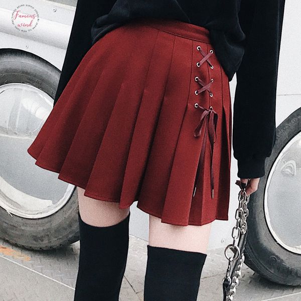 

women pleated tennis skort with side lace up details preppy style mini skirt drop shipping, Black