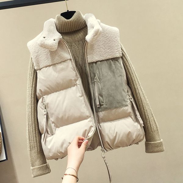 

2019 new sleeveless cotton vest women short coat fashion autumn and winter warm jacket girl student down cotton vest, Black;white