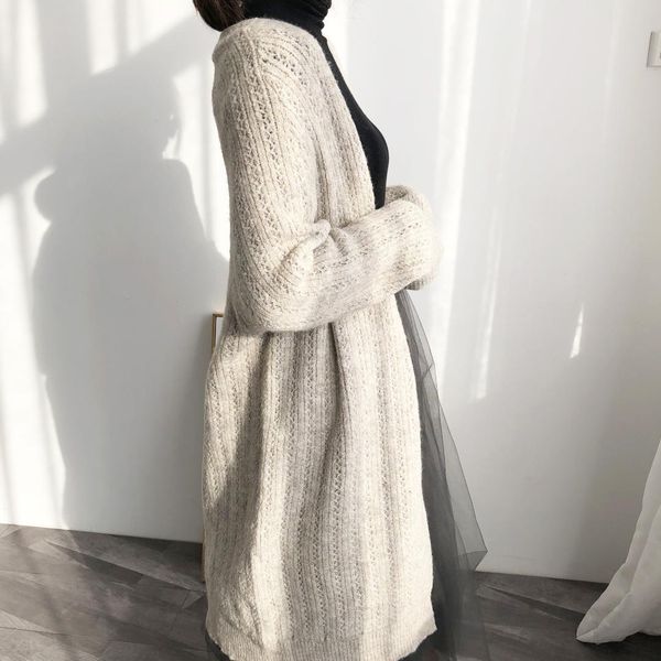 

spring lazy loose long knitwear stitch casual high end fluffy cardigan blend hollow out sweater female knitted girls cardigans, White;black