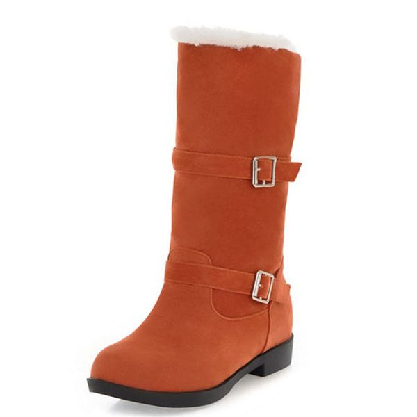

women boots square heels round toe snow boots women shoes female winter boots black orange brown