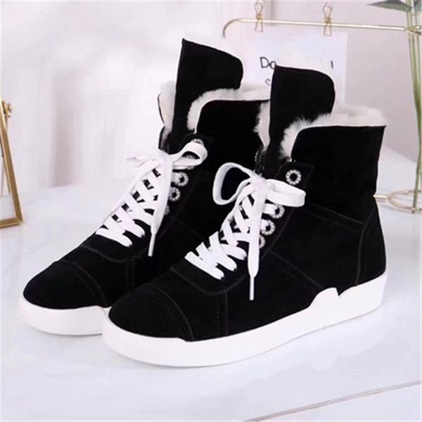 

scarpe donna snow boots women shoes cross-tied zapatos de mujer winter chaussures femme round toe female shoes flat ankle boots, Black