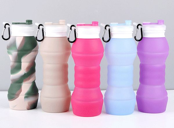 Die neueste 18,6 OZ Drinkware, faltbare, lebensmittelechte Sicherheitssilikon-Outdoor-Sportflasche, Reise-Milchkaffeetasse, verschiedene Stile zur Auswahl