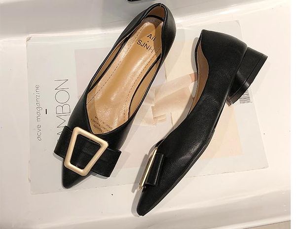 

2019 women's shoes in spring and autumn with new style low heel pointed end bowknot @265, Black