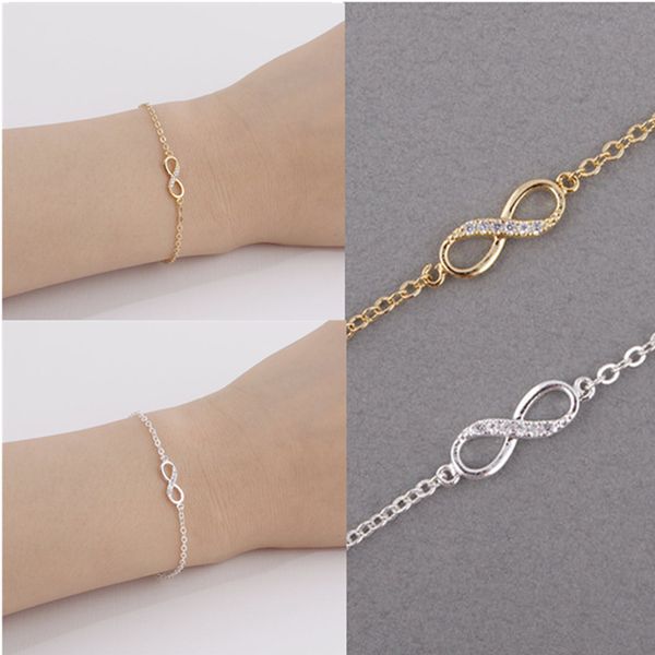 

kinitial bracelet infinity bracelets for women friendship couple bracelets eight shape charm chain bracelets bangles, Golden;silver