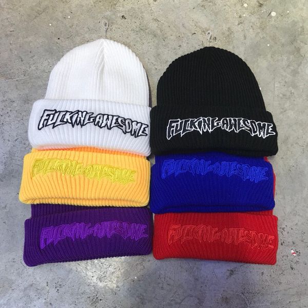 

Fucking awe ome beanie embroidery knitted winter hat for women men bonnet hip hop cap ca hmere kull harajuku punk treet ca ual 6 color, Blue;gray