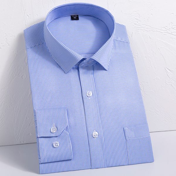 

spring/summer men's suits classic blue striped long-sleeved no-iron business casual comfort pocket shirt, White;black