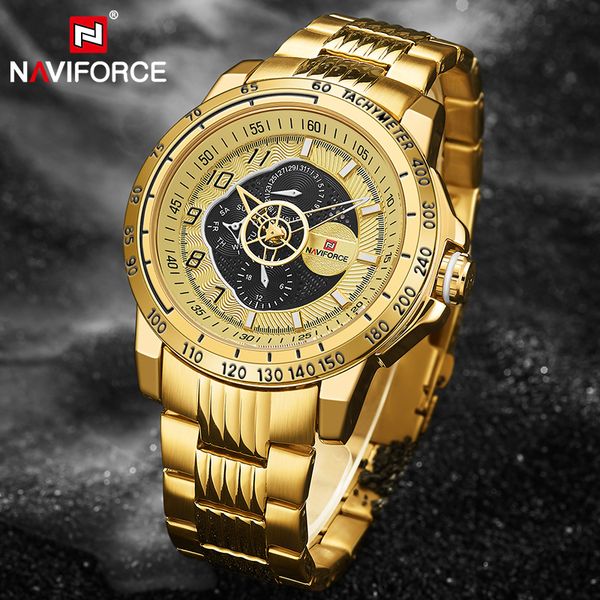 

naviforce brand watches mens stainless steel luxury gold men business dress wrist watch waterproof clock relogio masculino, Slivery;brown