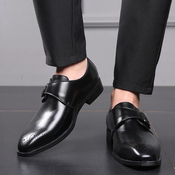 

men dress shoes handmade british brogue style paty leather wedding shoes men flats leather oxfords formal larg, Black