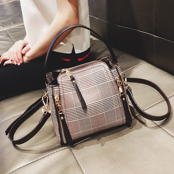 

mini bag 2020 summer new fashion handbag plaid shoulder sling bucket women's bag