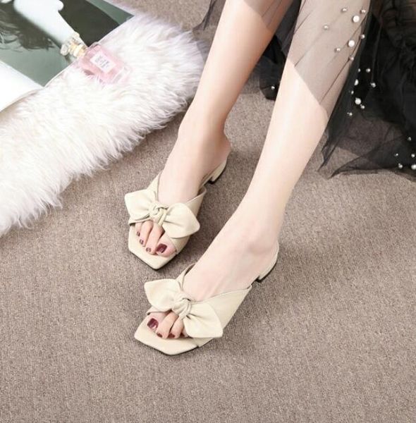 

new arrival womens slipper summer low heel sandals breathable square toes sheepskin apricot slippers size 35-39, Black