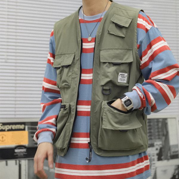 

safari style! multi-карман грузовой жилет мужчин разгрузка открытый фотограф рукавов куртки мужские, Black;white