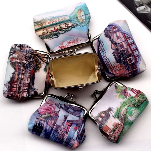 

promotion pu leather cartoon pattern buckle coin purses vintage pouch kiss-lock change purse wallets, Red;black