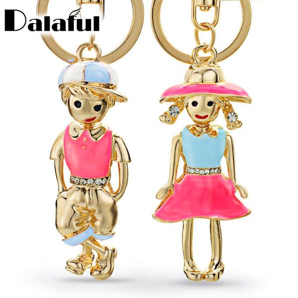 

dalaful girl boy for lovers gift key chains rings holder couples crystal bag pendant for car keyrings keychains chaveiro k249, Silver