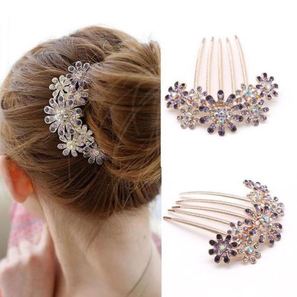 

fashion style blingbling hairpin alloy starring flower petal hair beautiful comb hair clip comb accessory, Golden;white