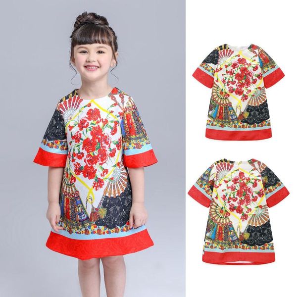 

girl's dresses 2-10y baby girl dress floral pattern a-line princess girls european style brand kids clothes 2021, Red;yellow