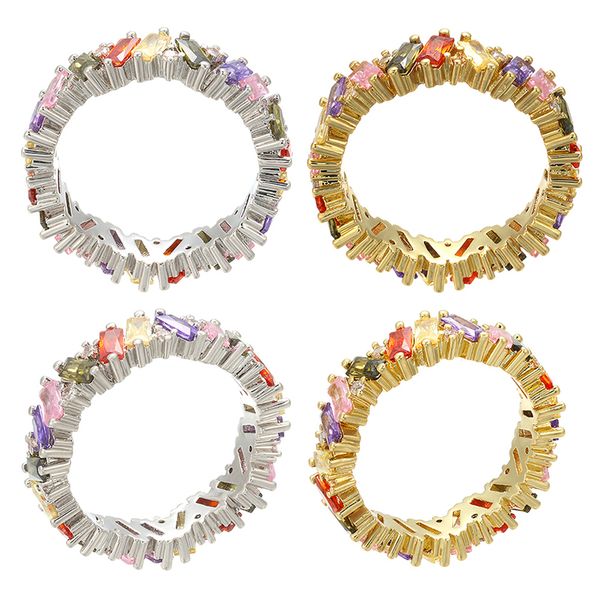 

zhukou 5x23mm women handmade rainbow trapezoid rings women fashion finger rings accessories wedding band model:vj8, Slivery;golden
