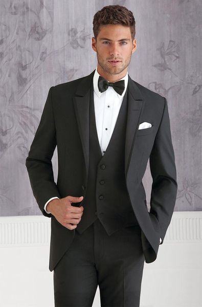 New Style carvão Noivo Smoking pico lapela Groomsmen Mens vestido de casamento Excelente Homem Jacket Blazer 3 peça naipe (jaqueta + calça + Vest + empate) 23