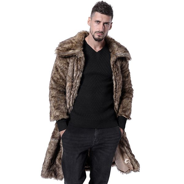 

men faux fur coat 2019 winter autumn leopard long thicked windbreaker plus szie 4xl mens leather jacket outwear l471, Tan;black