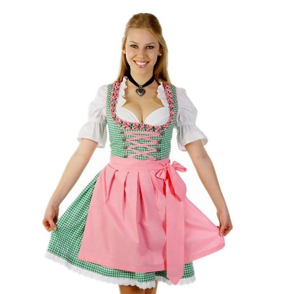 

green plaid ladies beer outfit bavarian oktoberfest dirndl short wench fancy dress, Silver