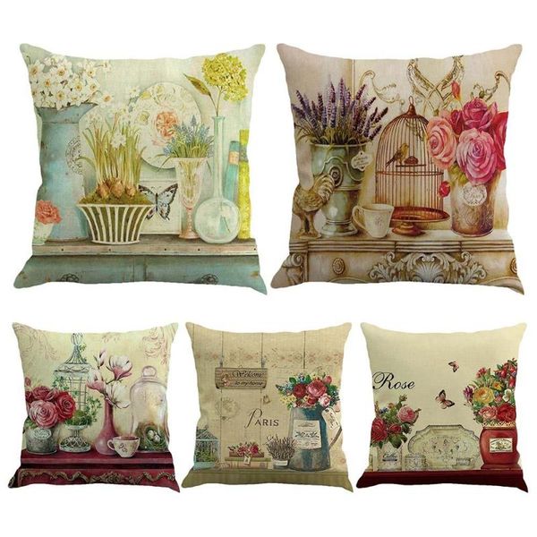 

vintage linen pillowcase cushion cover bird flower printed pillow case for sofa car sear decorative throw cushion case