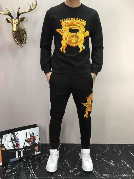 

2019 tracksuit men luxury sweat suits see autumn brand mens tracksuits jogger suits jacket + pants sets sporting suit print men cotton, Gray