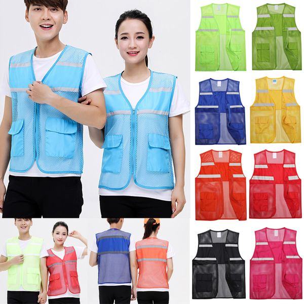 

big mesh volunteer vest zipper front safety gilet with reflective strips -opk, Black;white