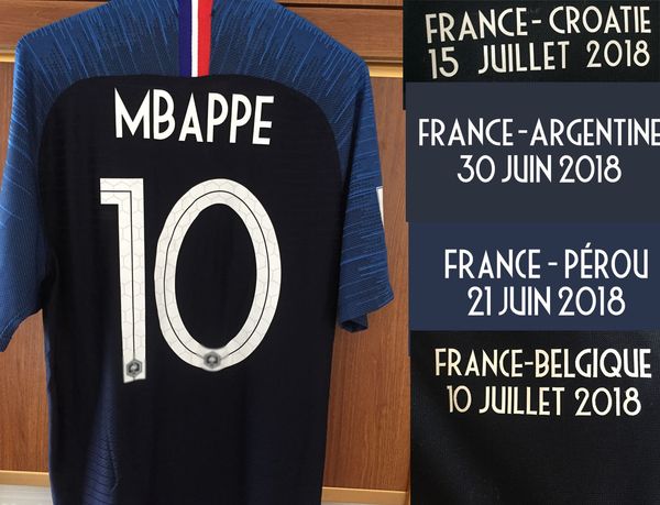 

2018 match worn player issue final jersey mbappe griezmann pogba with final match details maillot shirt, Black